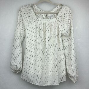 NWT- BB polka dot tie back long sleeve blouse square neck Sz S lightweight